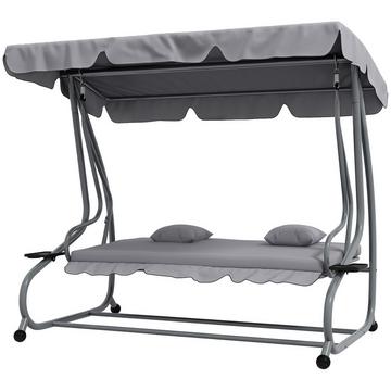 Dondolo da veranda a 3 posti, portata 340 kg, con funzione reclinabile, tetto regolabile, tavolino pieghevole, 200x120x164 cm, grigio chiaro