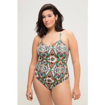 Maillot de bain à bonnets souples, avec imprimé coloré et anneau fantaisie au dos