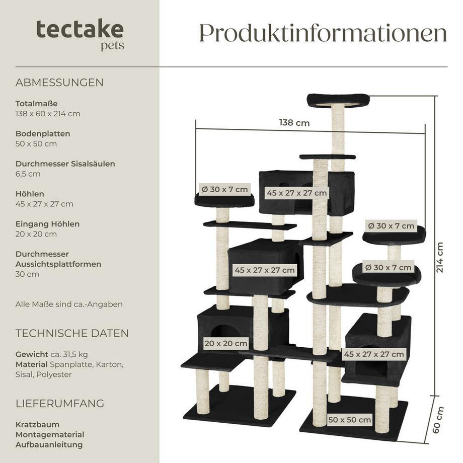 Tectake  Kratzbaum Entissar 214 cm Sisal 