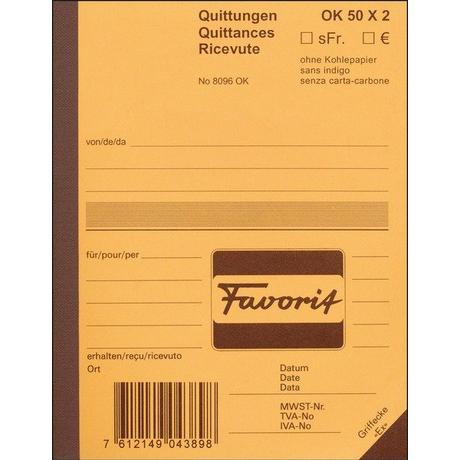 Favorit FAVORIT Quittungen D A6 9096 W weiss/weiss 50x2 Blatt  