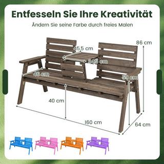 B2X Gartenbank mit Klappbarem Mitteltisch & Rückenlehne Holzbank Tragfähigkeit 320 kg Braun  