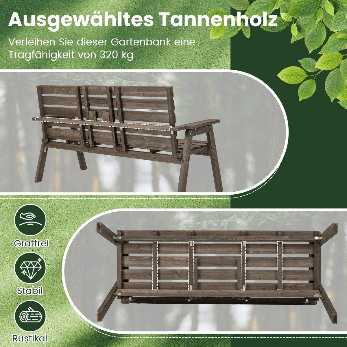 B2X Gartenbank mit Klappbarem Mitteltisch & Rückenlehne Holzbank Tragfähigkeit 320 kg Braun  