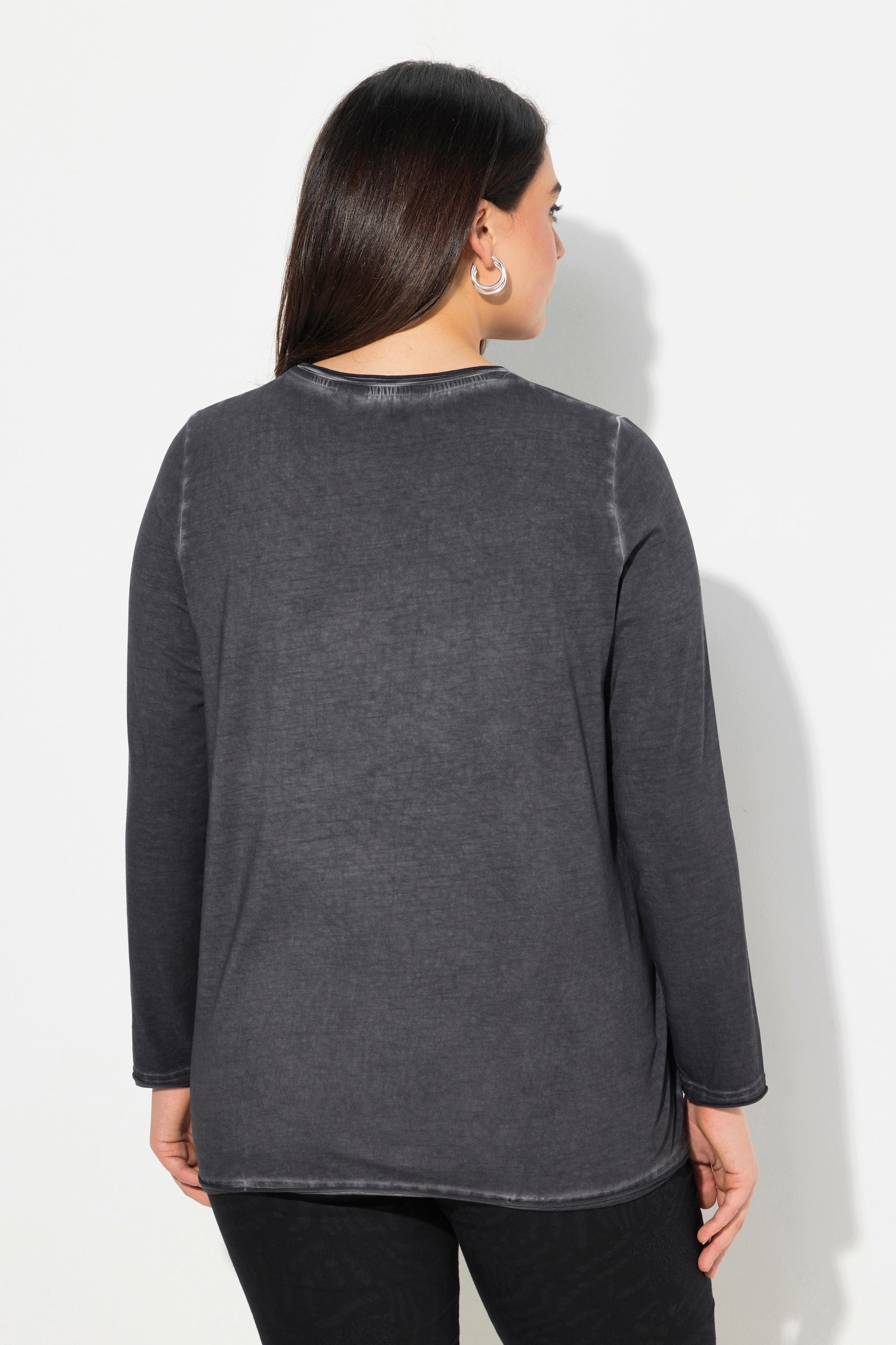 Ulla Popken T-shirt Manches Longues Col V Coeur Paillettes Teinture Froide  