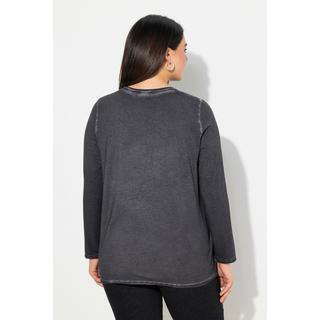 Ulla Popken T-shirt Manches Longues Col V Coeur Paillettes Teinture Froide  