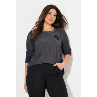 Ulla Popken T-shirt Manches Longues Col V Coeur Paillettes Teinture Froide  