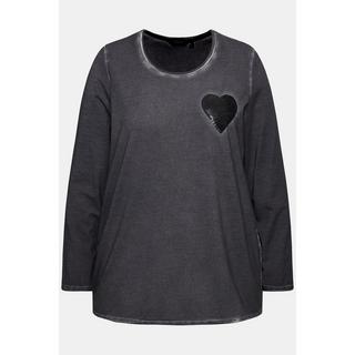 Ulla Popken  Maglia con tintura a freddo, cuore di paillettes, scollo a V e maniche lunghe 