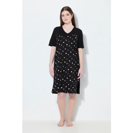 Ulla Popken Camicia da notte fiori ricami scollo a V mezze maniche  