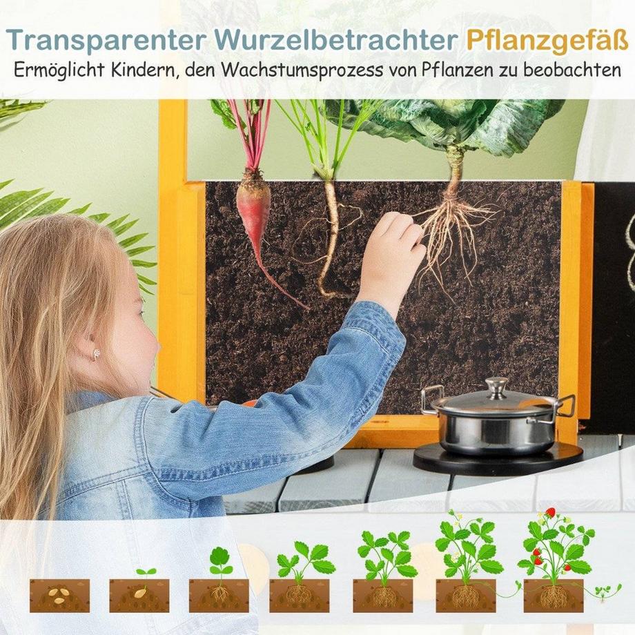 Northix  Matschküche Kinder Outdoor Kinderküche Tannenholz mit Pflanzbehälter & 2 Kreidetafeln & Wasserhahn Blau 