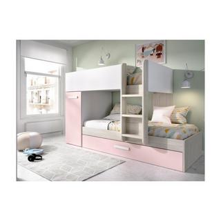 Vente-unique Letto a castello con contenitori 0 Bianco Rovere e Rosa + Materasso ANTHONY  