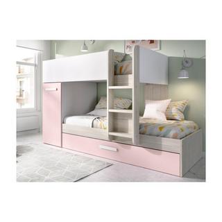 Vente-unique Letto a castello con contenitori 0 Bianco Rovere e Rosa + Materasso ANTHONY  