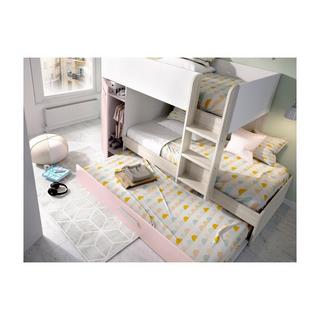 Vente-unique Letto a castello con contenitori 0 Bianco Rovere e Rosa + Materasso ANTHONY  