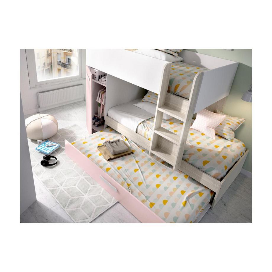 Vente-unique Lits Superposés ANTHONY avec rangements 3 chêne rose + matelas  
