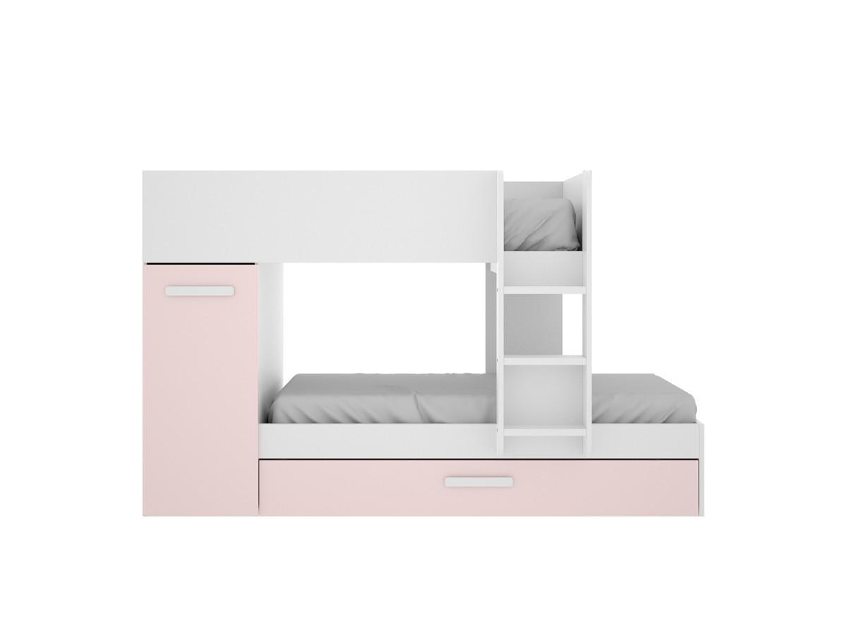 Vente-unique Etagenbett Ausziehbett mit Stauraum + Matratzen 3 Eichefarben Rosa ANTHONY  