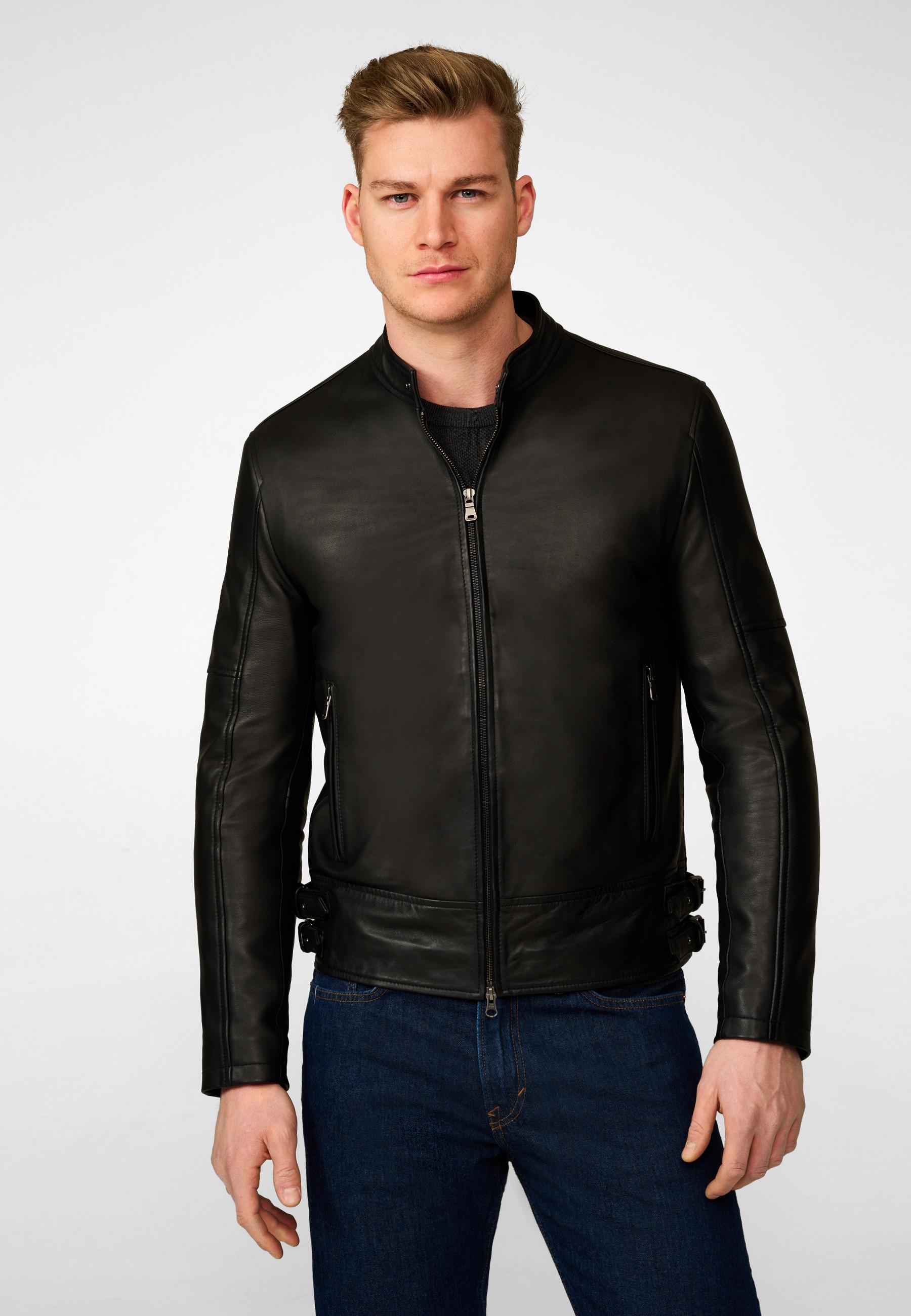 RICANO  Veste en cuir pour homme Baku avec col montant 