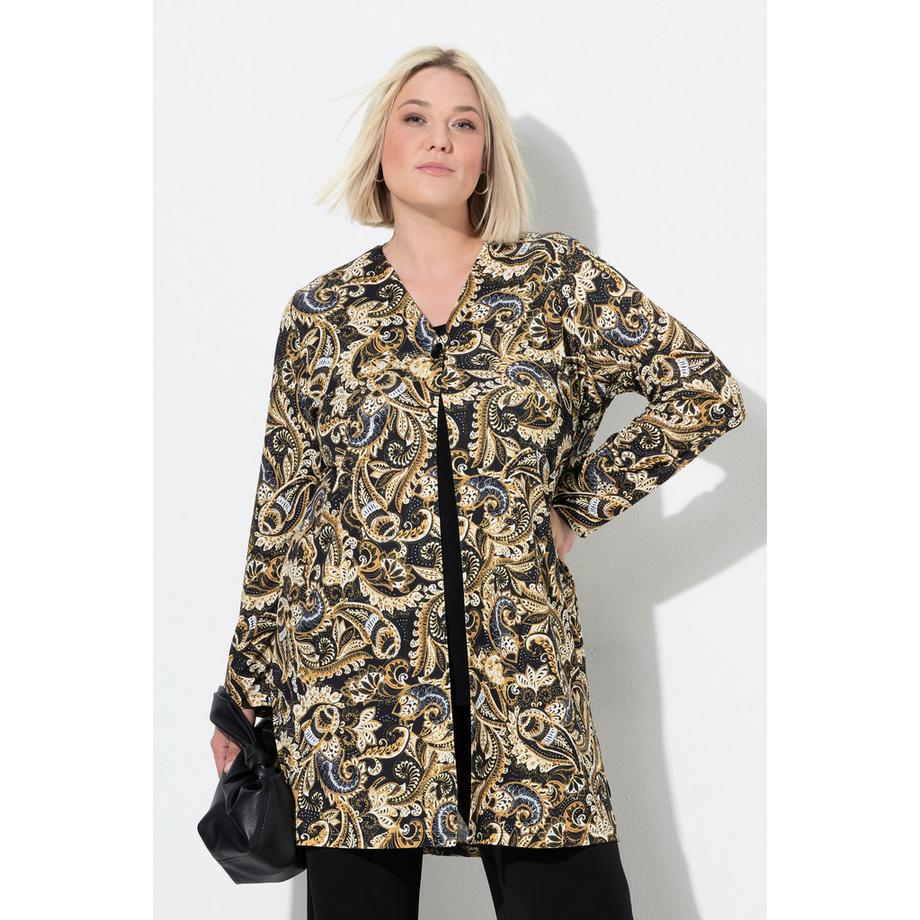 Ulla Popken Motif Cachemire A-Line Veste Jersey Encolure V Manches Longues  