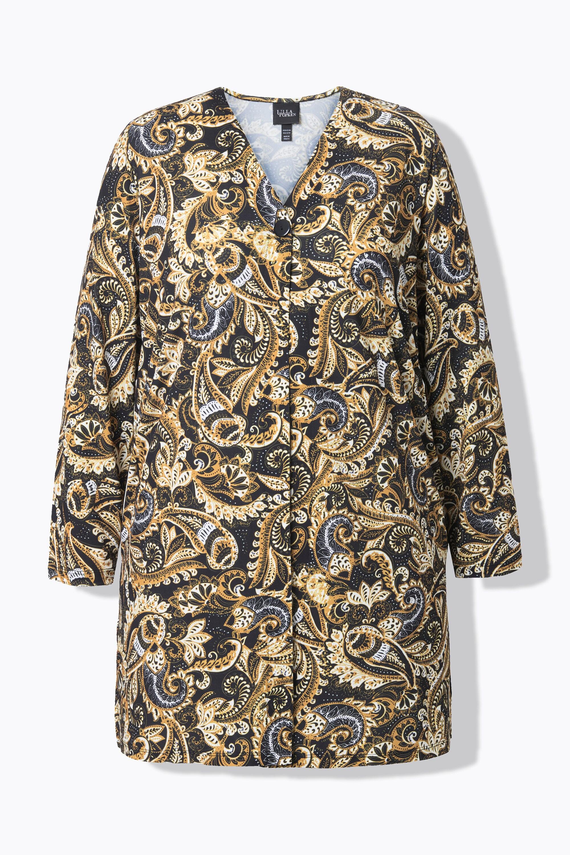Ulla Popken Paisleymuster A-Linie Jerseyjacke V-Ausschnitt Langarm  