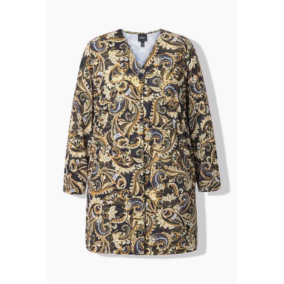 Ulla Popken Motif Cachemire A-Line Veste Jersey Encolure V Manches Longues  