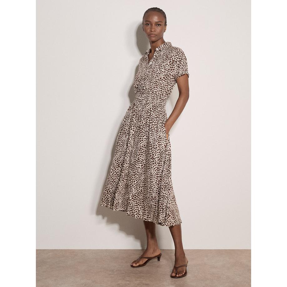 Robe mi-longue chemise à imprimé taches d'animaux