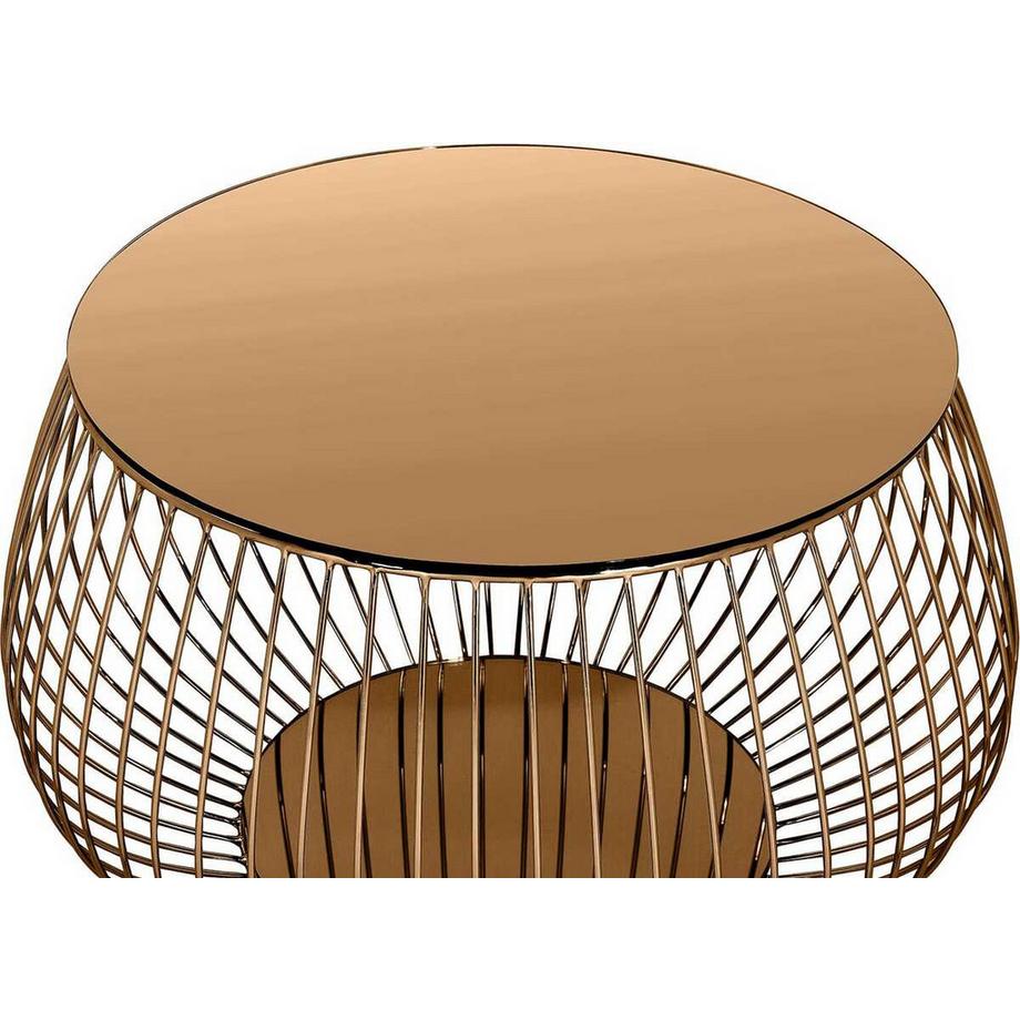 mutoni Table basse panier métallique 72cm or rose  