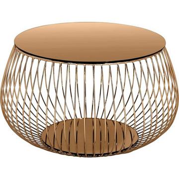 Table basse panier métallique 72cm or rose