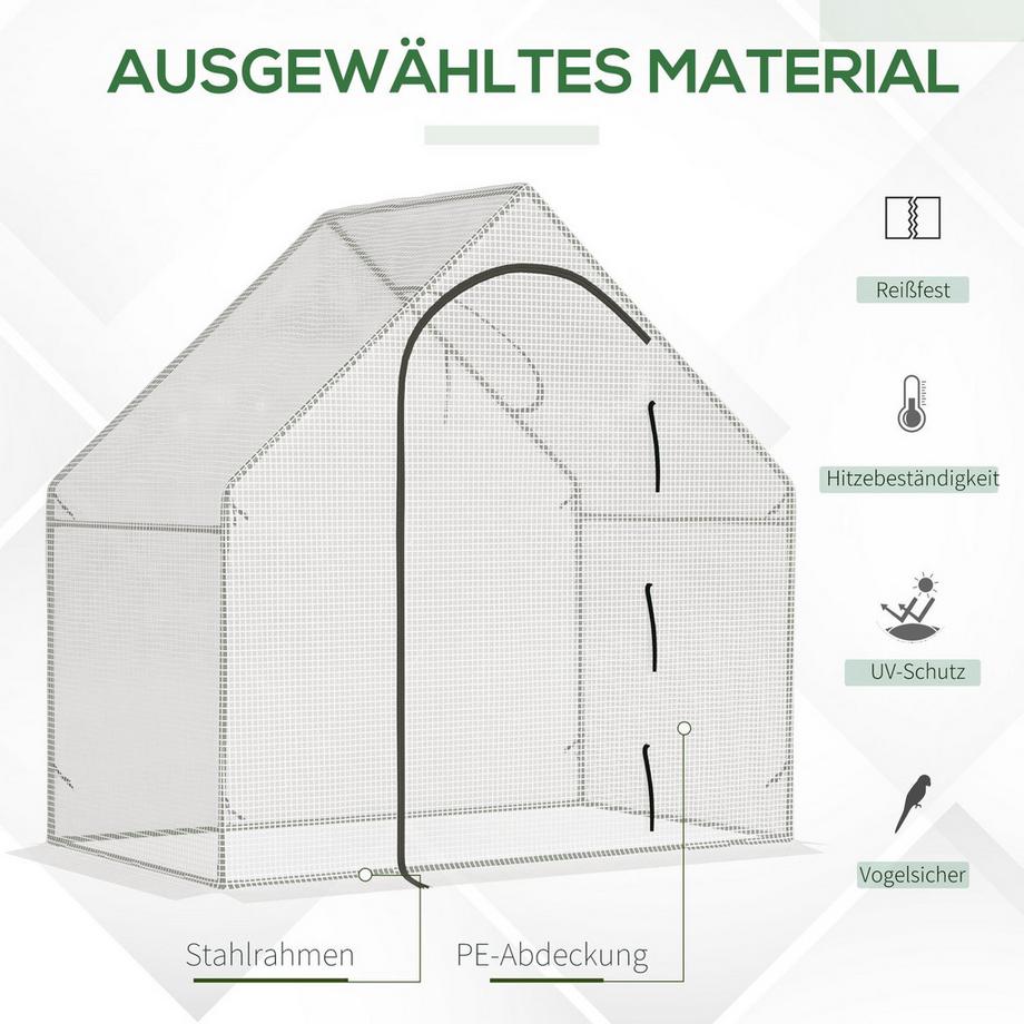 Northio Gewächshaus, 180 x 100 x 168 cm Foliengewächshaus mit Rolltür, Treibhaus, Tomatenhaus mit Obenfenster, PE-Gitterfolie, Winterfest Pflanzenhaus für Garten, Balkon, Weiß  