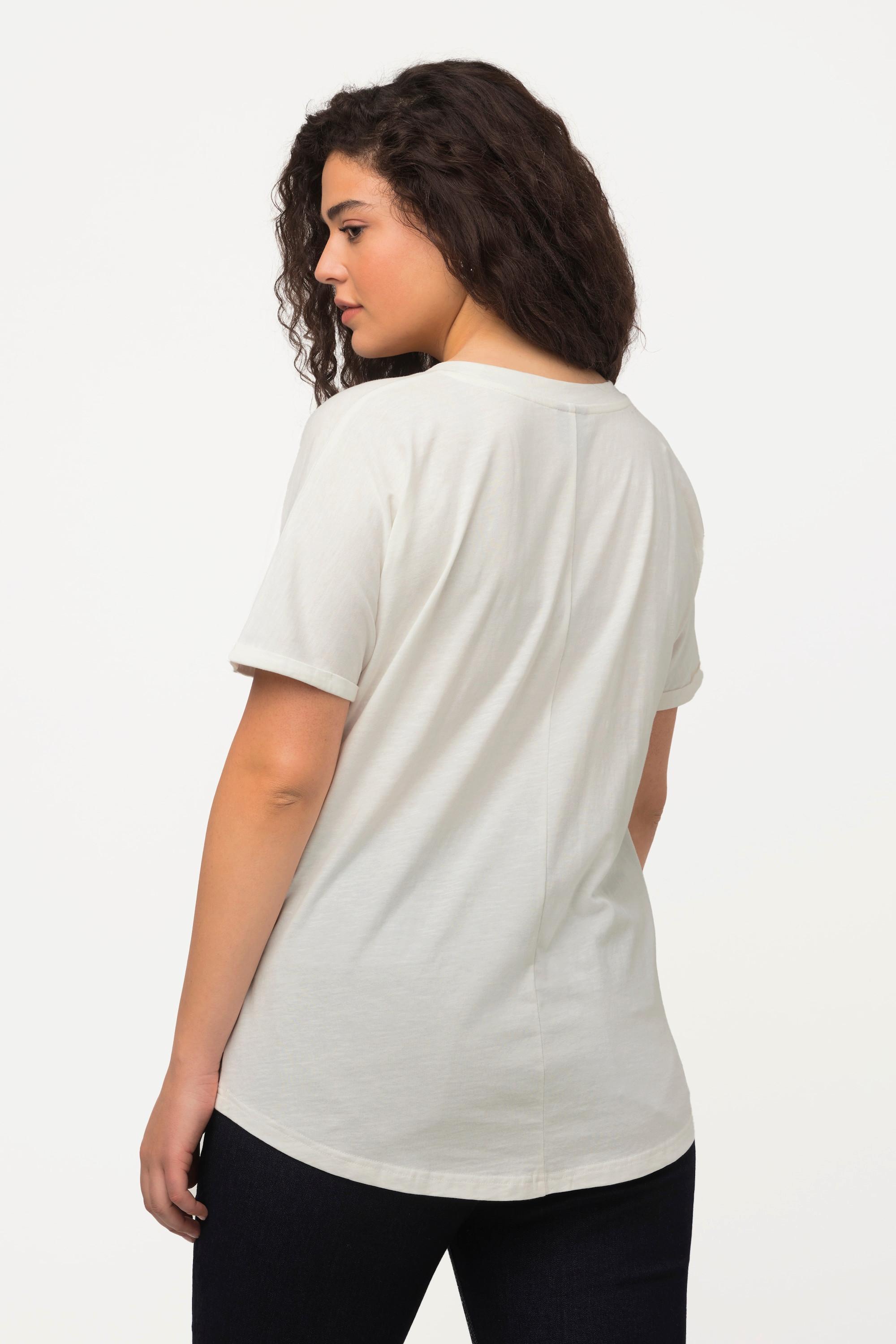 Ulla Popken  T-shirt dal taglio oversize con spray design, scollo a girocollo e mezze maniche 