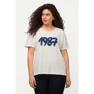 Ulla Popken  T-shirt dal taglio oversize con spray design, scollo a girocollo e mezze maniche 