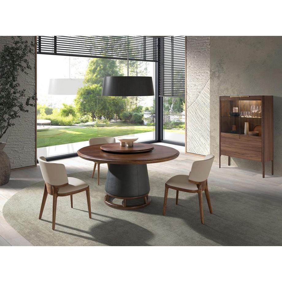 ANGEL CERDA Credenza alta in noce con piano in vetro finto marmo e illuminazione interna  