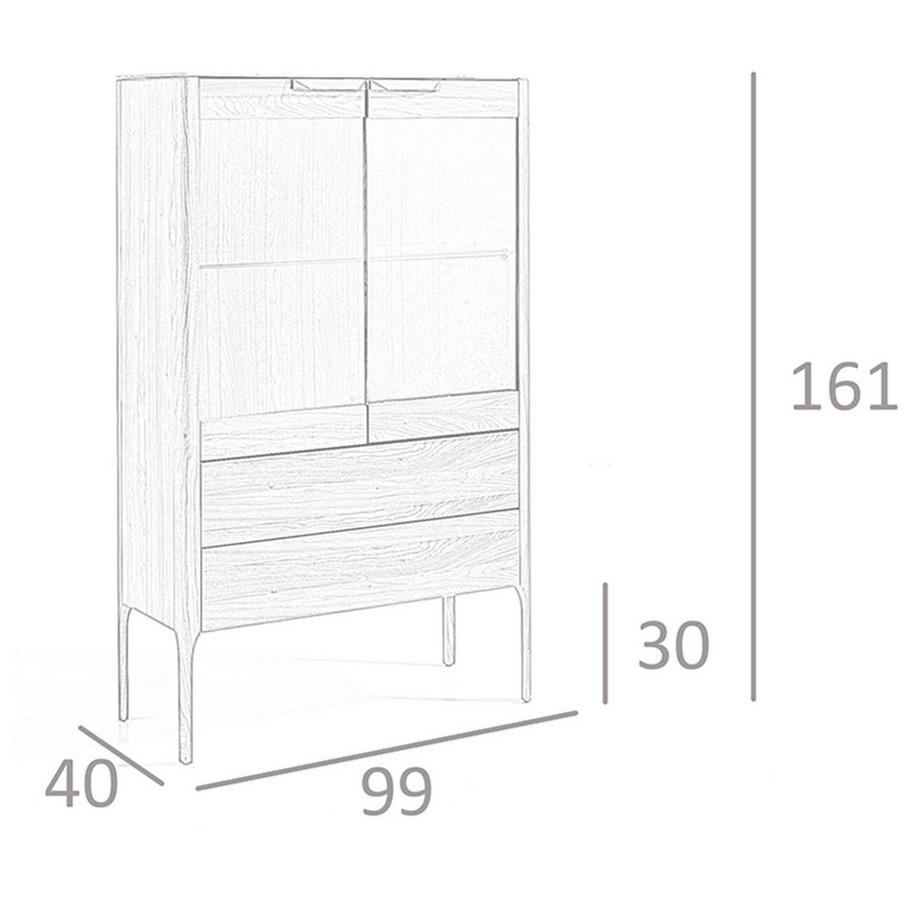 ANGEL CERDA Credenza alta in noce con piano in vetro finto marmo e illuminazione interna  