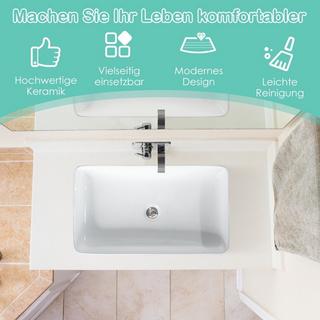 Northix Waschbecken Porzellan-Kunstbecken Keramikbecken mit Pop-up-Ablauf 60 x 35 x 11 cm Weiß  