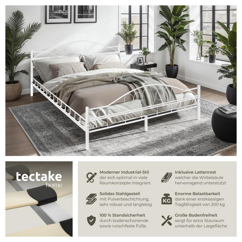 Tectake Lit design moderne avec sommier SONNO avec Cadre en Acier solide  