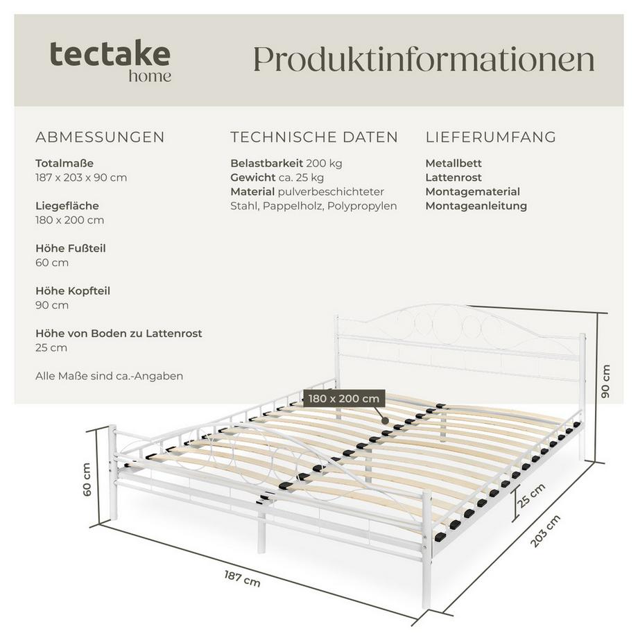 Tectake Lit design moderne avec sommier SONNO avec Cadre en Acier solide  