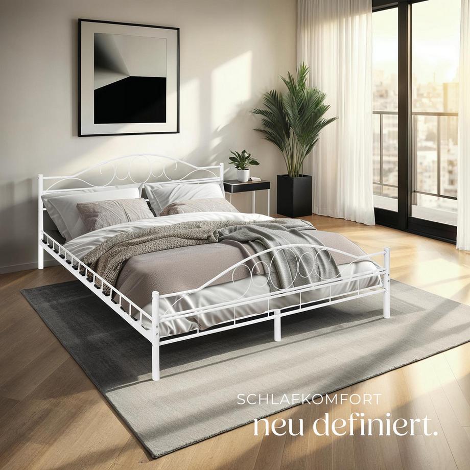 Tectake Lit design moderne avec sommier SONNO avec Cadre en Acier solide  