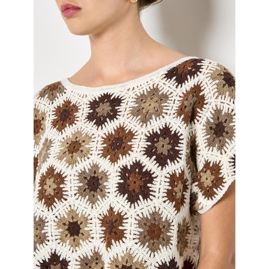 APRICOT Top all'uncinetto con fiori esagonali  