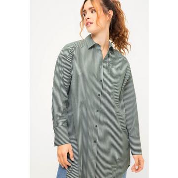 Camicia dal taglio oversize con righe, collo da camicia, applicazione e maniche lunghe