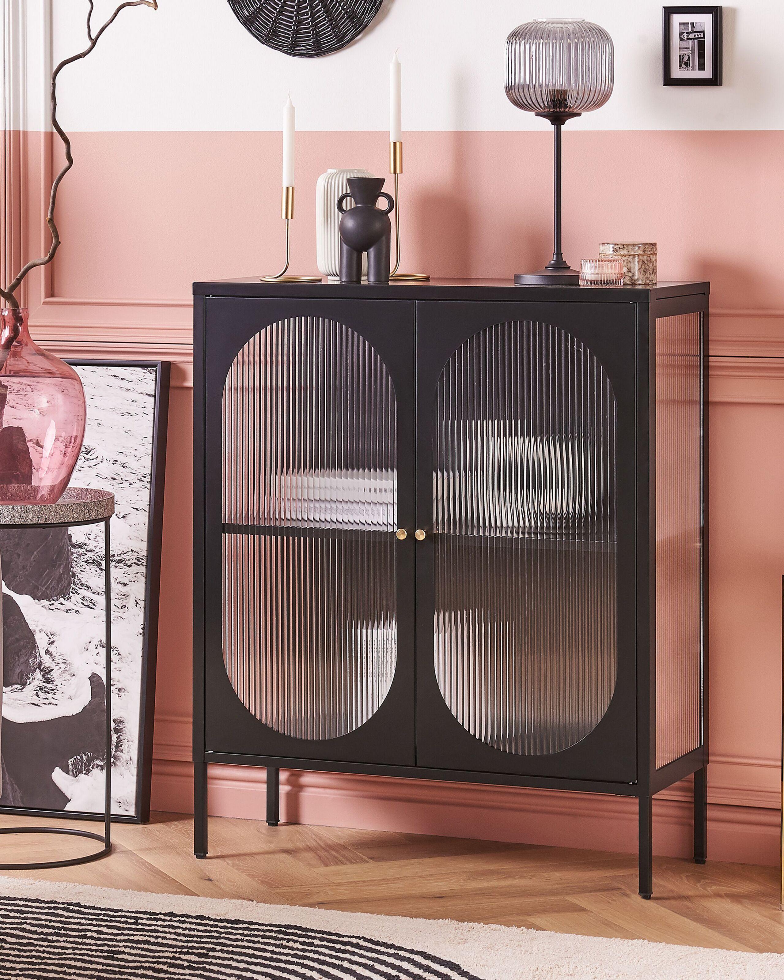 Beliani Buffet avec vitrine en verre en Acier Moderne SARRE  