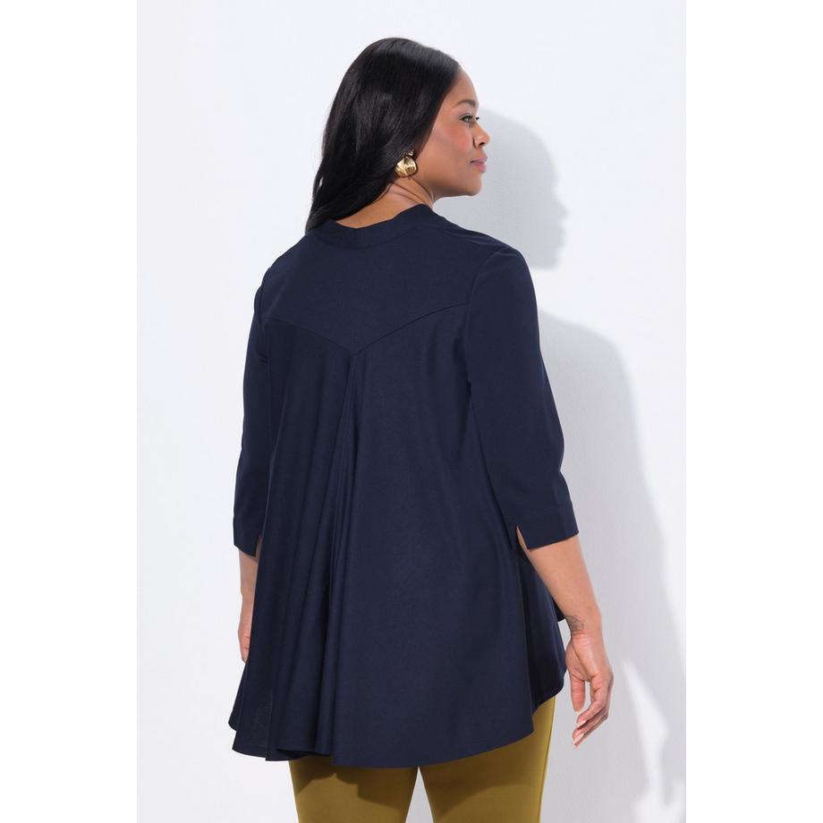 Ulla Popken T-shirt Taglio Svasato Piega sul Retro Scollo Montante Maniche 3/4  