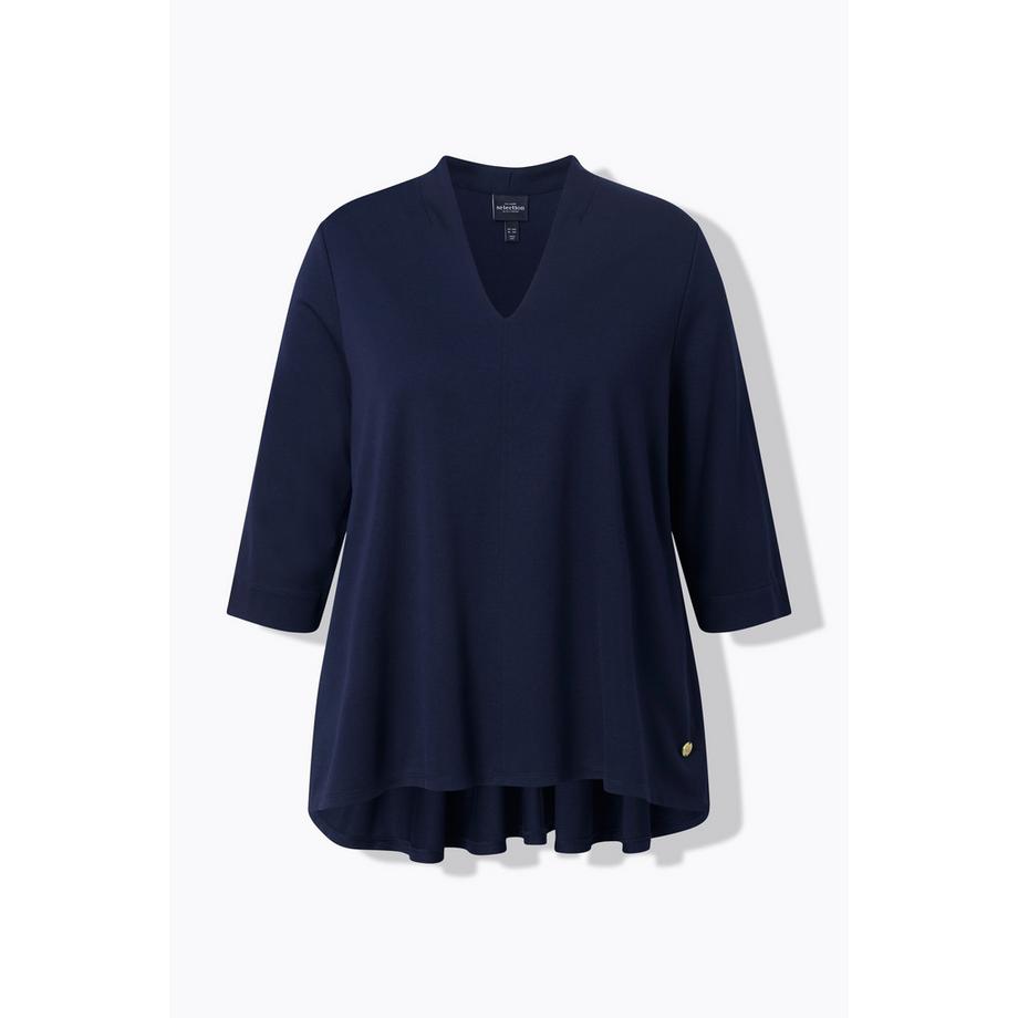 Ulla Popken T-shirt Taglio Svasato Piega sul Retro Scollo Montante Maniche 3/4  