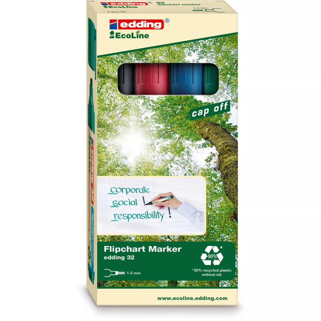 edding 32 Ecoline Flipchart Marker Set of 4 Assorted 4-32-4