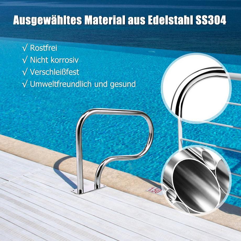 Northio  Edelstahl 304 Pool-Handlauf Schwimmbad Leiter Handlauf Einstiegsleiter mit Bodenplatte 