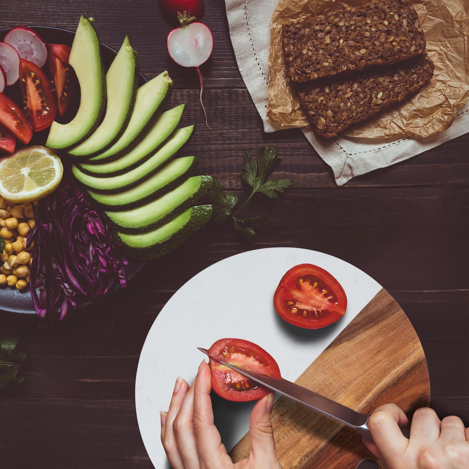 B2X Planche à découper ronde en bois et marbre  