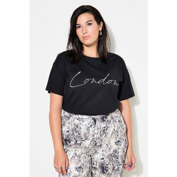 T-shirt dal taglio oversize con scritta ricamata LONDON ed effetto metallico