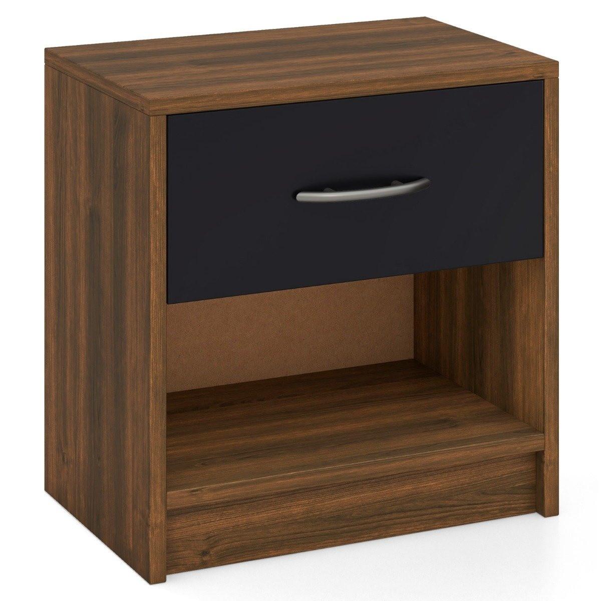 Northix Table de chevet avec tiroir Petite table d'appoint avec compartiment ouvert 38,5 x 28 x 40,5 cm marron + noir  
