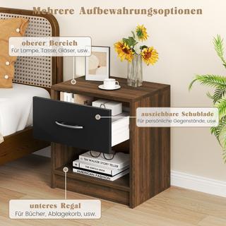 Northix Table de chevet avec tiroir Petite table d'appoint avec compartiment ouvert 38,5 x 28 x 40,5 cm marron + noir  