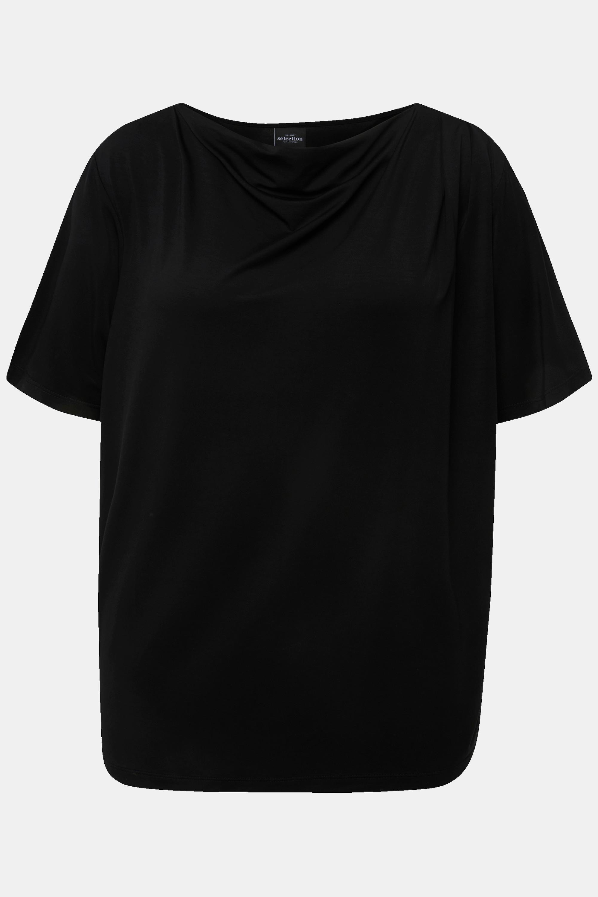 Ulla Popken  T-shirt con lyocell, scollo a goccia e mezze maniche 