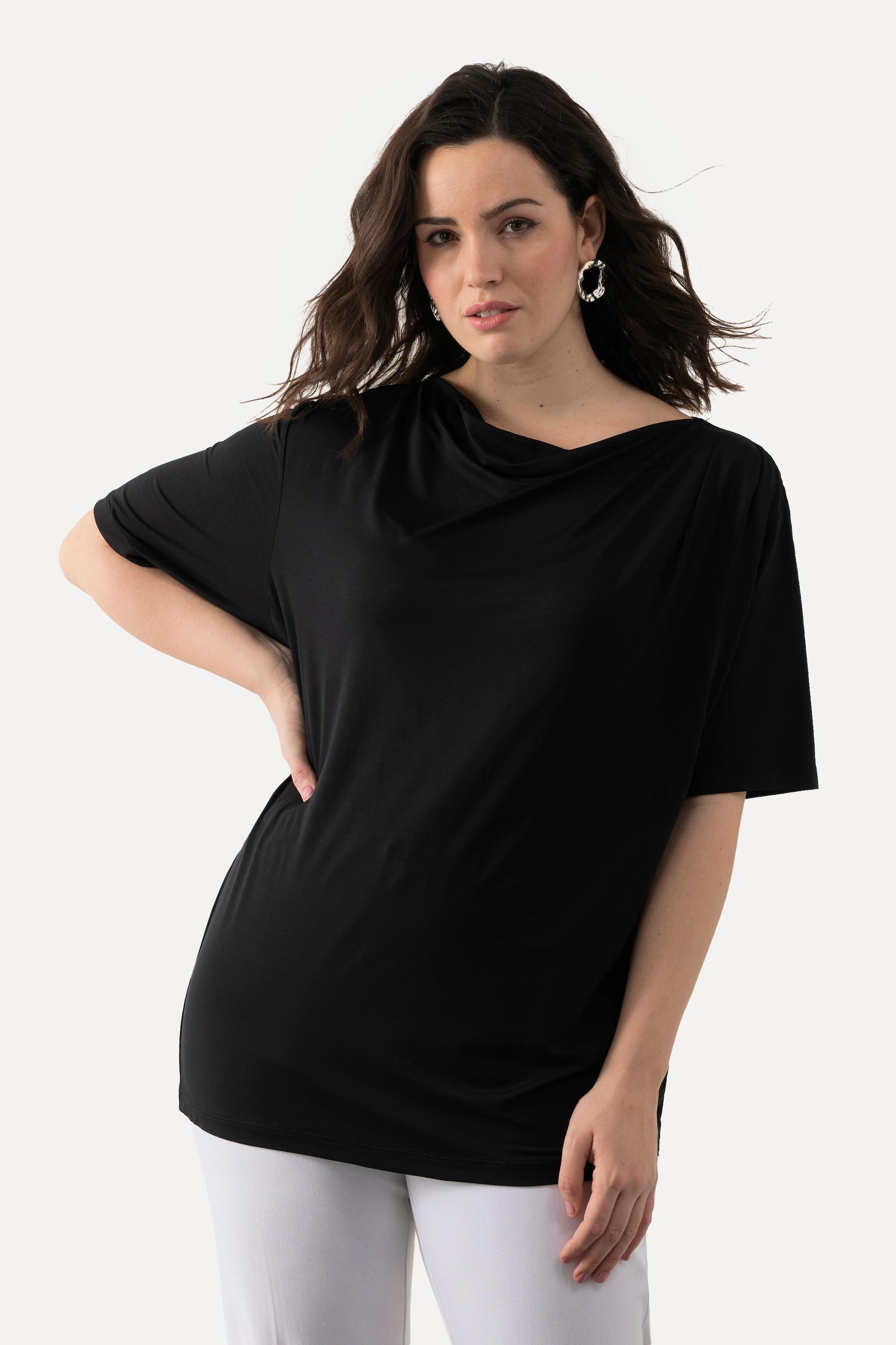 Ulla Popken  T-shirt con lyocell, scollo a goccia e mezze maniche 