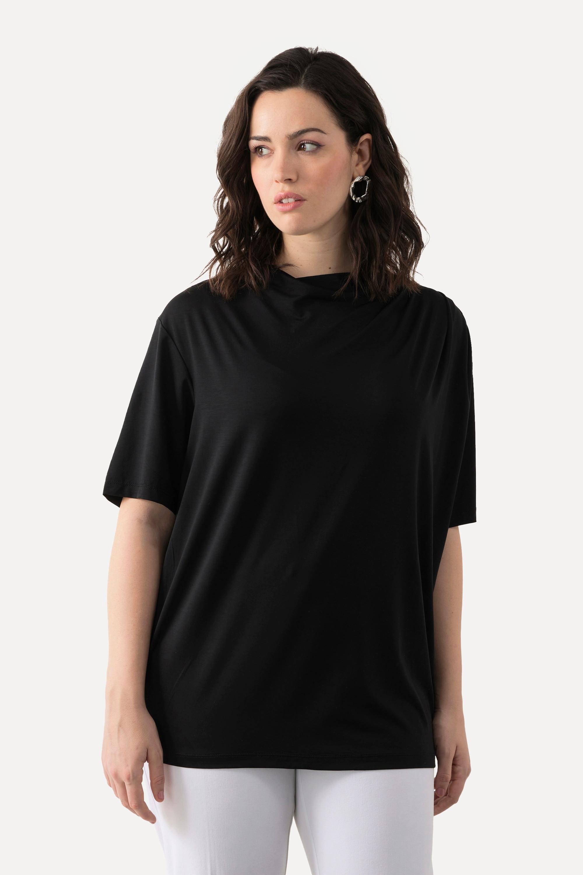 Ulla Popken  T-shirt con lyocell, scollo a goccia e mezze maniche 