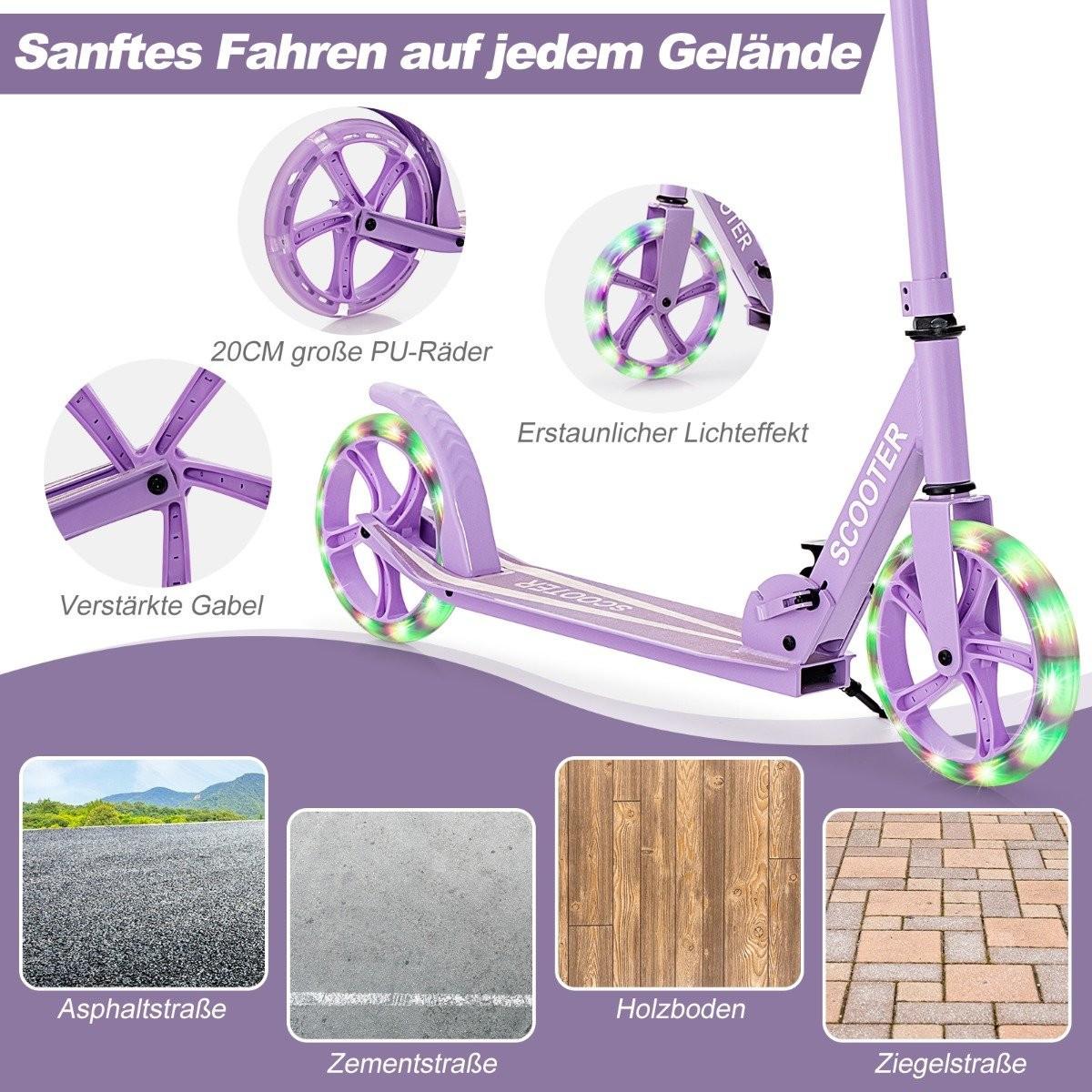 Northix  Scooter Roller klappbar Tretroller höhenverstellbar Cityroller 100kg Tragkraft Lila 