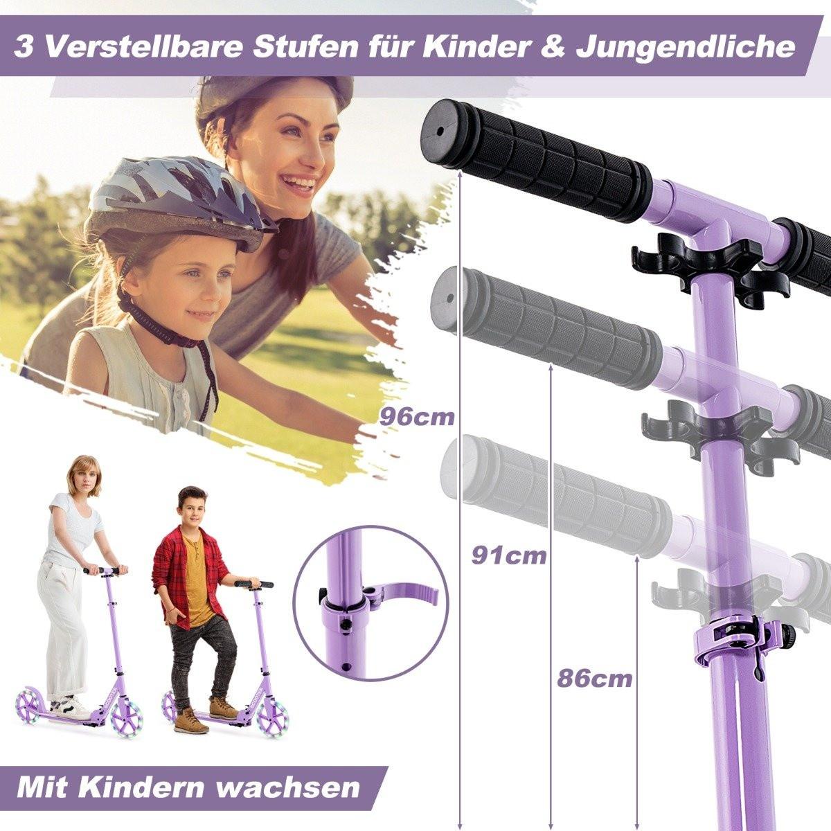 Northix  Scooter Roller klappbar Tretroller höhenverstellbar Cityroller 100kg Tragkraft Lila 