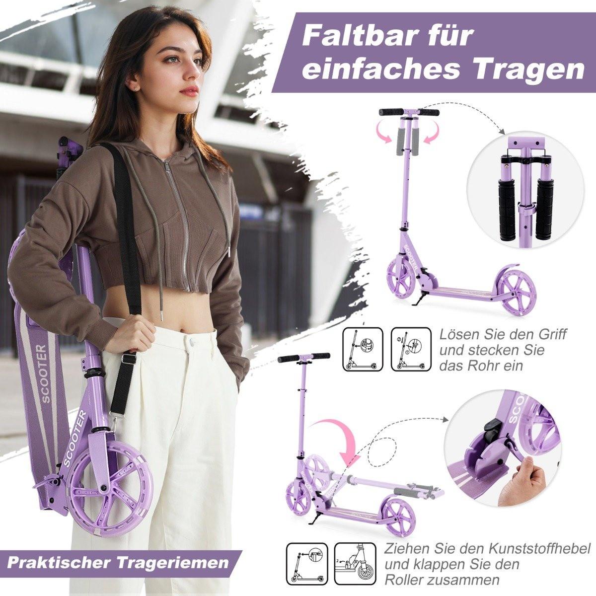 Northix  Scooter Roller klappbar Tretroller höhenverstellbar Cityroller 100kg Tragkraft Lila 
